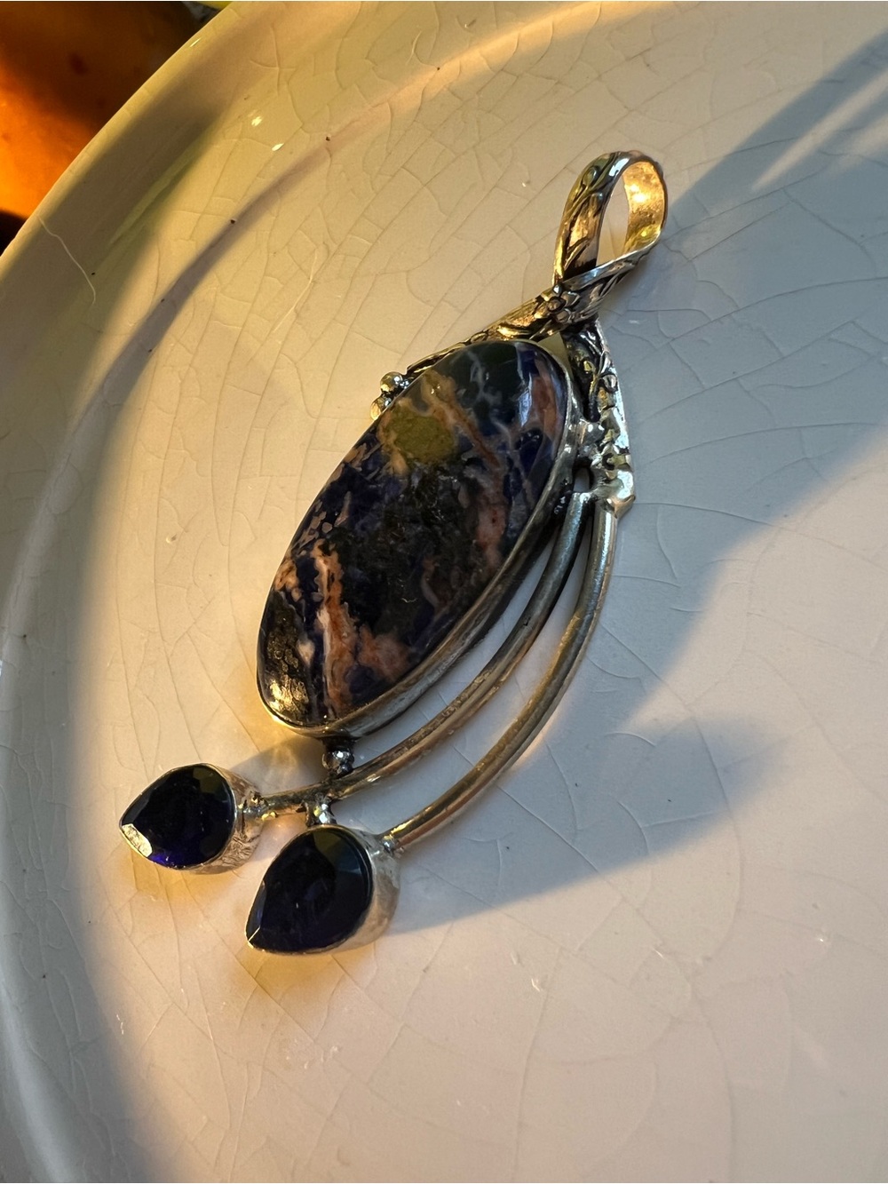 Sterling Silver Pendant Necklace with Gemstones Like New